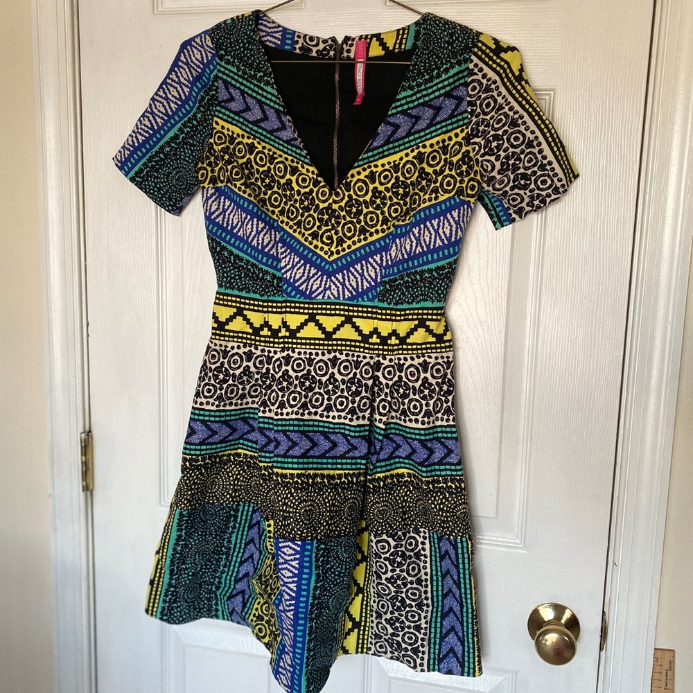 EUC Tracy Reese Blue and Yellow Patterned Mini Dress